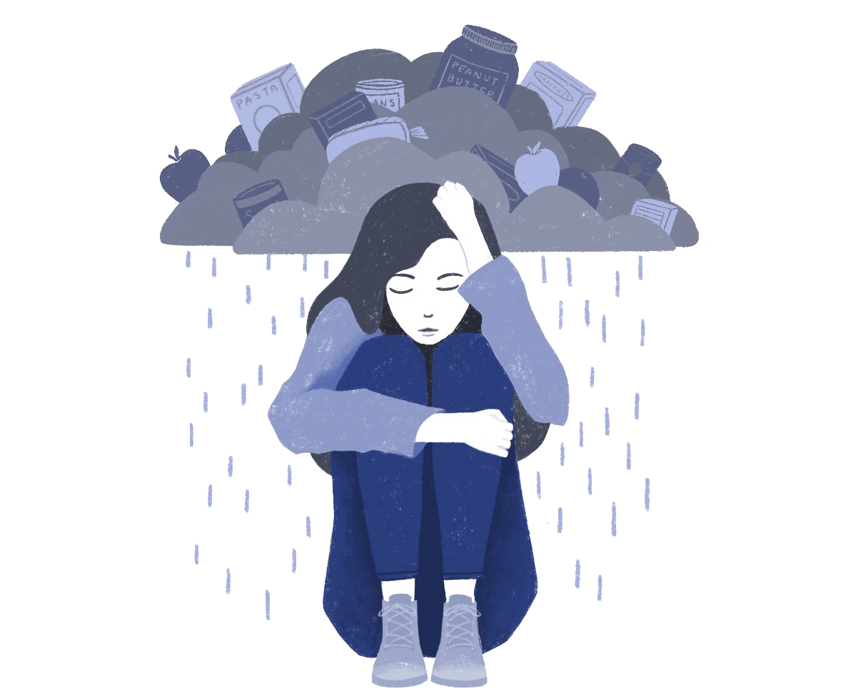 Illustration of a student with a rain cloud over their head