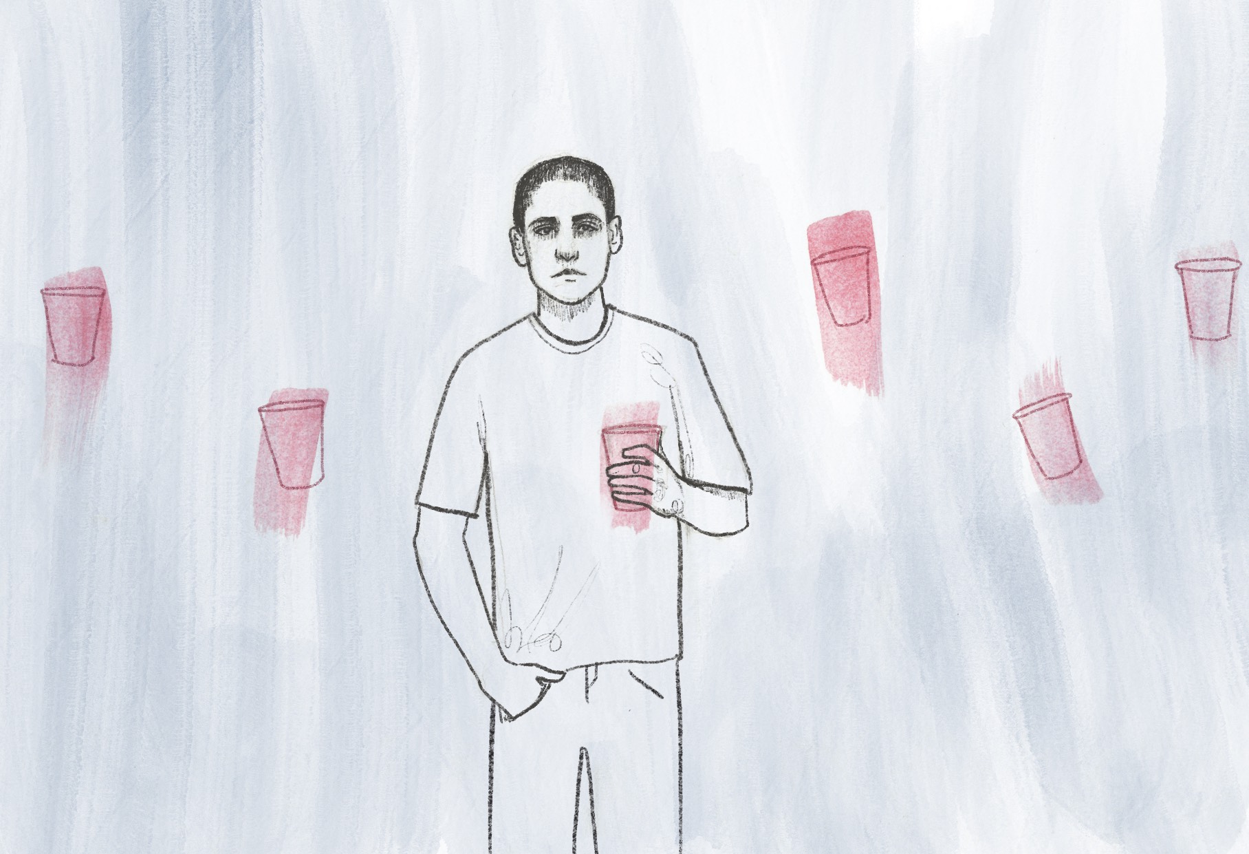 student drinking alone