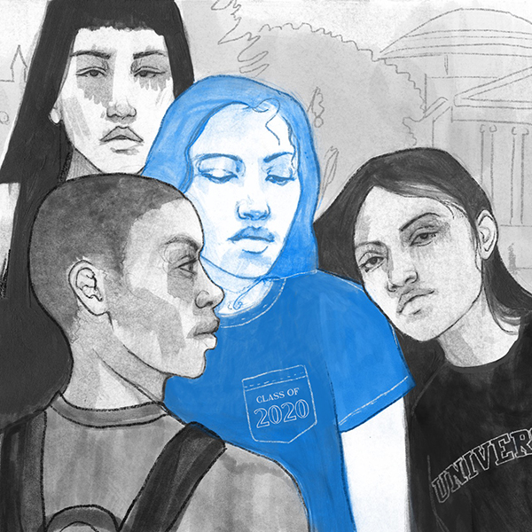 people comforting girl illustration