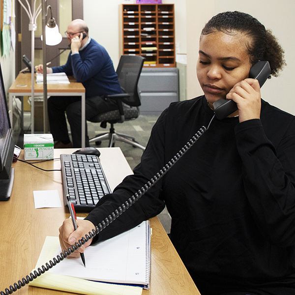girl answering phone