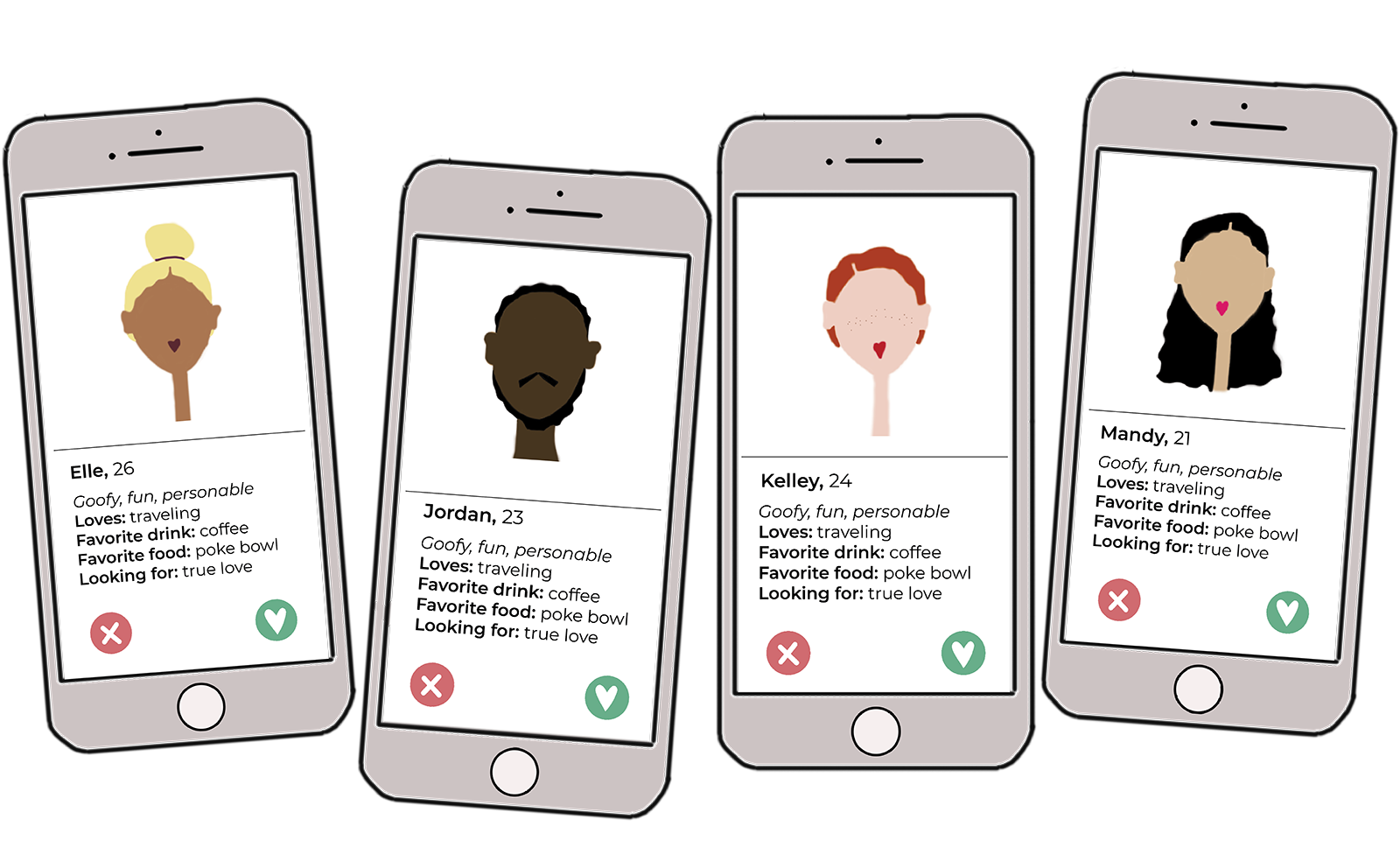 illustration of phones with dating profiles